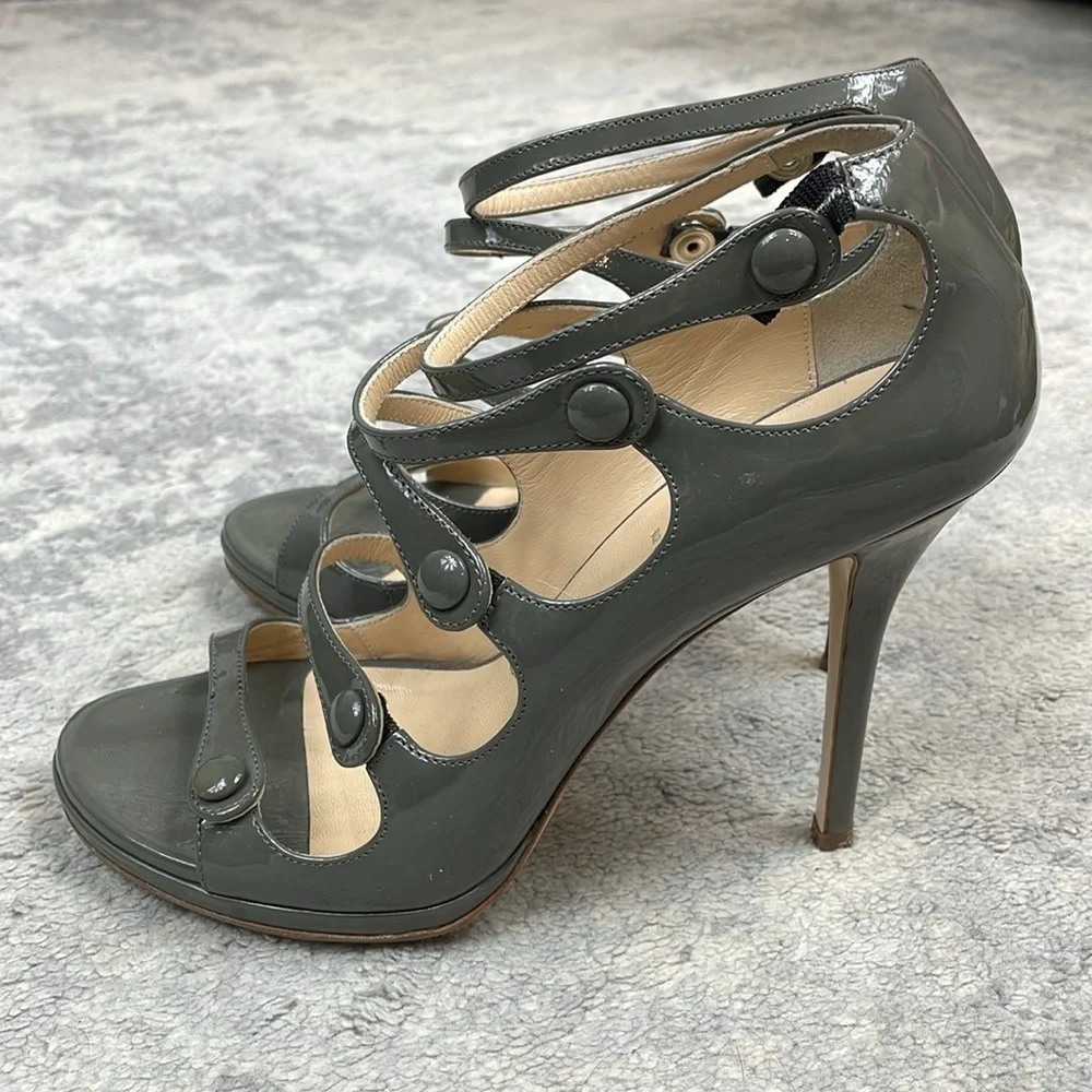Loriblu Patent Leather Strappy Cage Heels Gray Stiletto Tall Italy Sz 39